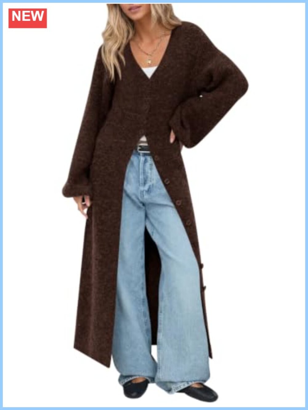 Oversized Long Cardigan Button Up V Neck Sweater Coat